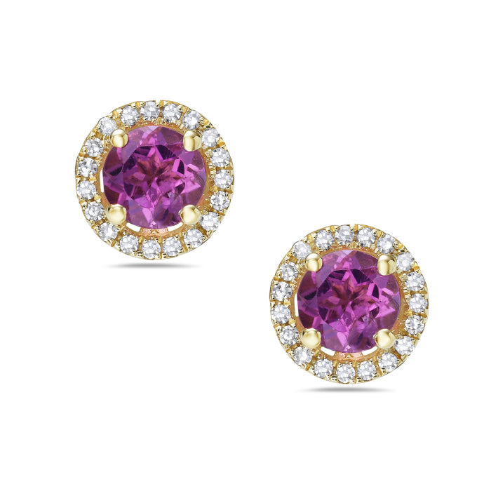 14k Yellow Gold Pink Tourmaline Earrings with Diamonds