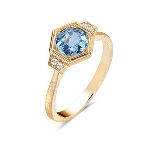 14k Yellow Gold Blue Topaz Ring with Diamonds