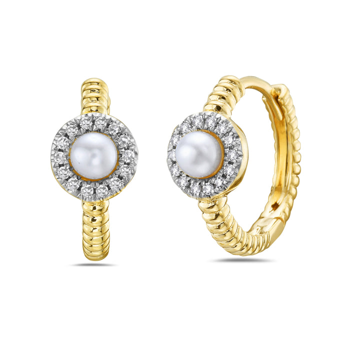 14k Yellow Gold Pearl Earrings with Diamonds