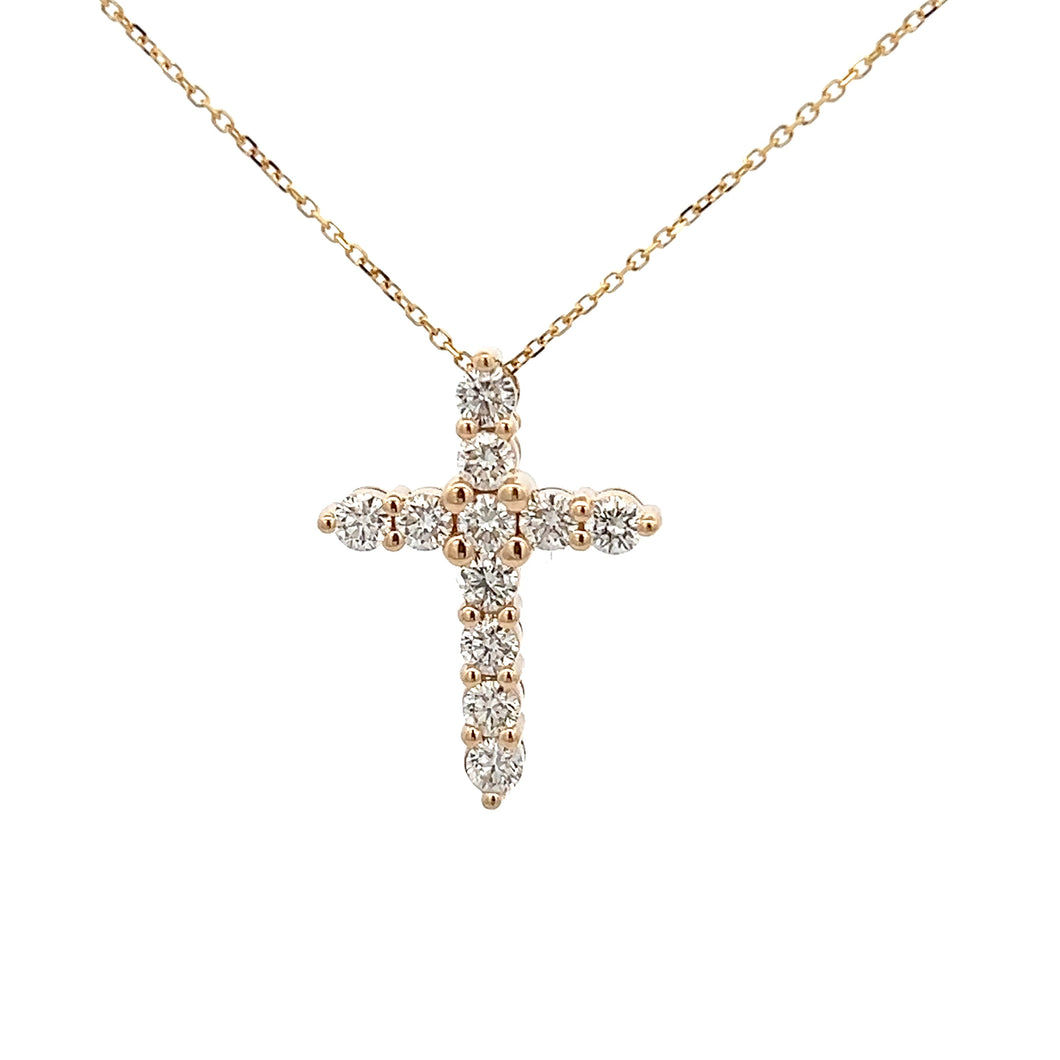 14k Yellow Gold Diamond Cross Necklace