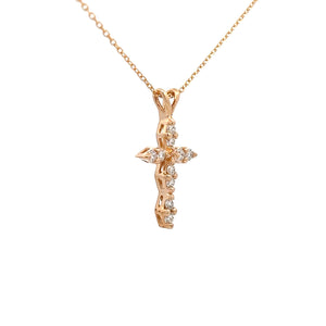 14k Yellow Gold Diamond Cross Necklace