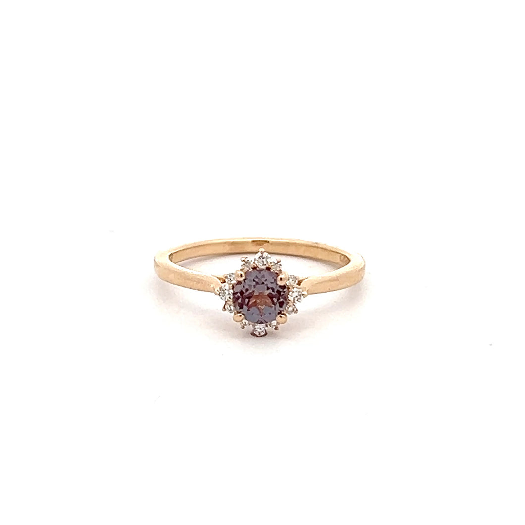 14k Yellow Gold Lab Grown Alexandrite Ring with Diamonds