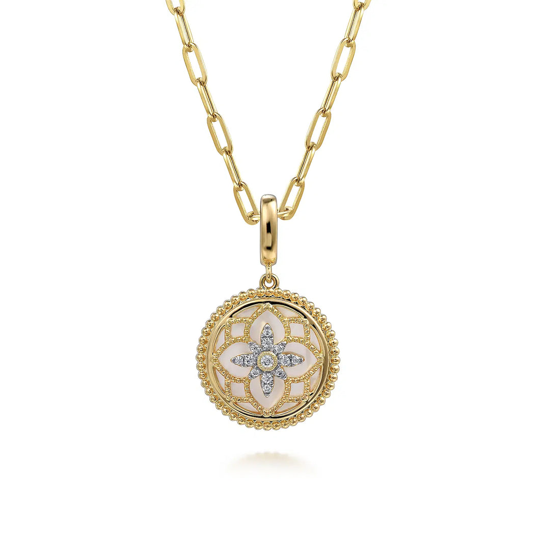 14k Yellow Gold Mother of Pearl and Diamond Pendant