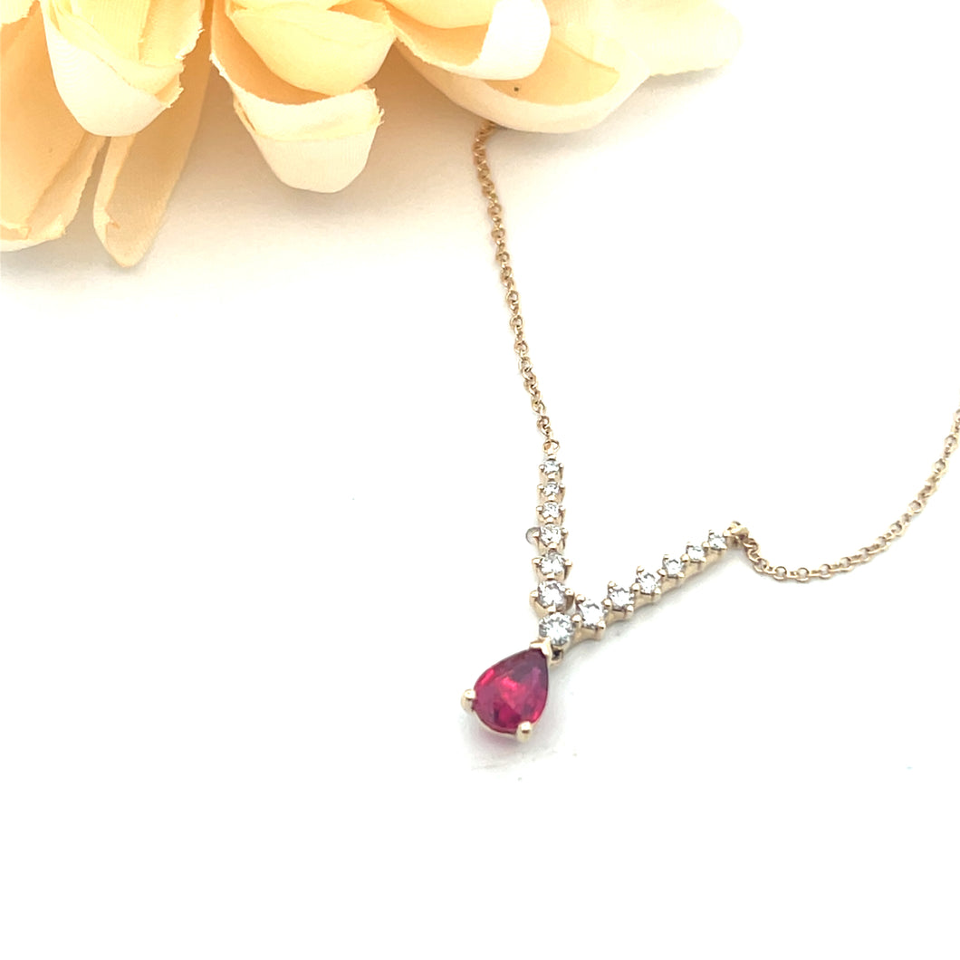 14k Yellow Gold Ruby and Diamond Necklace