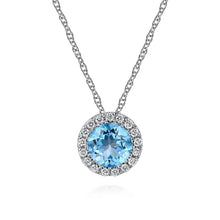 Load image into Gallery viewer, 14k White Gold Blue Topaz Necklace with Diamonds
