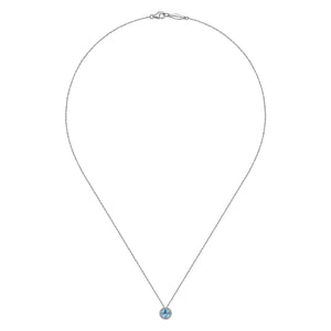 14k White Gold Blue Topaz Necklace with Diamonds