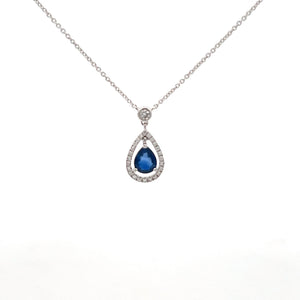14k White Gold Sapphire Necklace with Diamonds