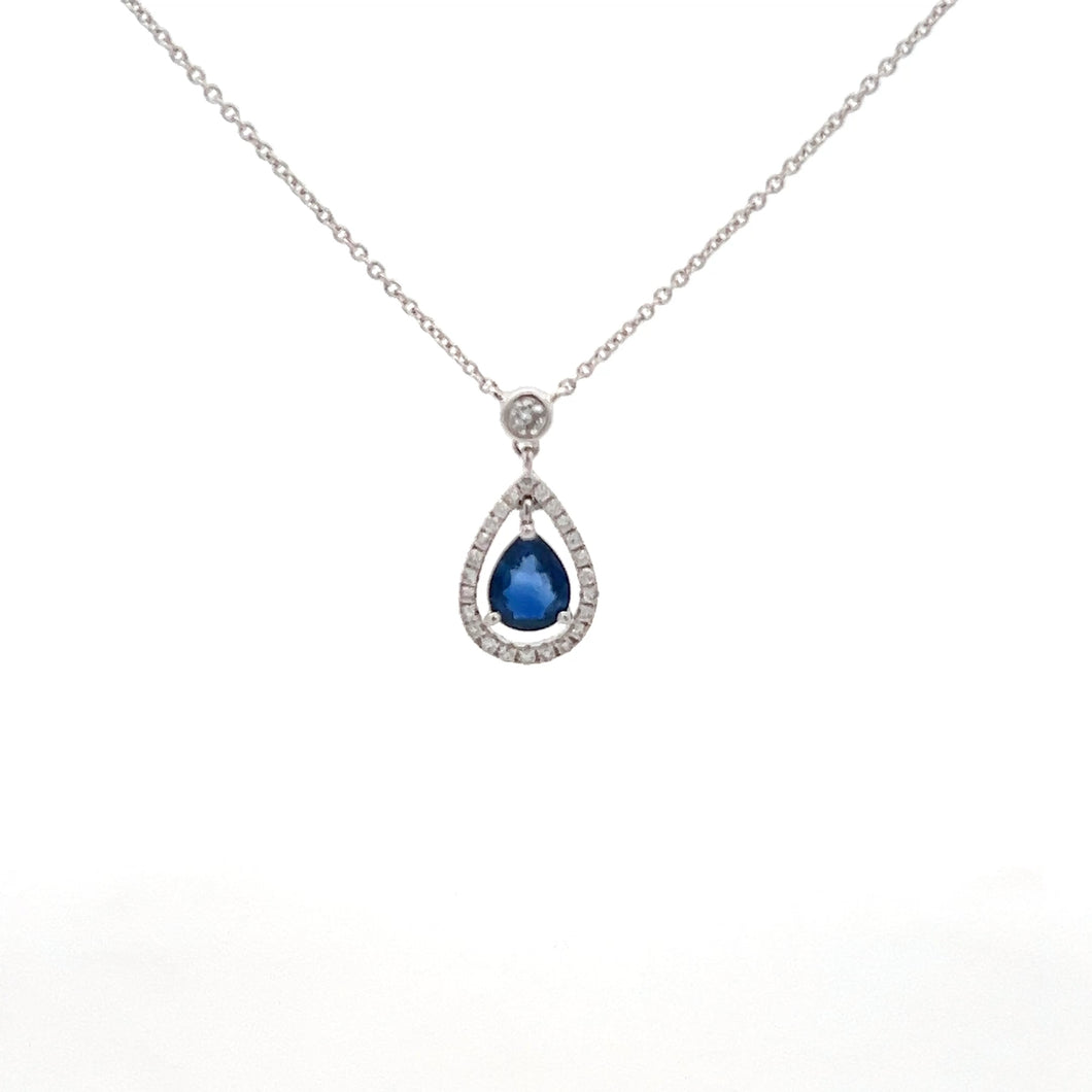 14k White Gold Sapphire Necklace with Diamonds