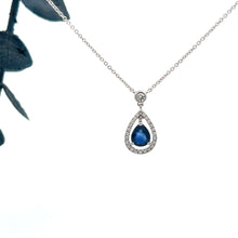 Load image into Gallery viewer, 14k White Gold Sapphire Necklace with Diamonds
