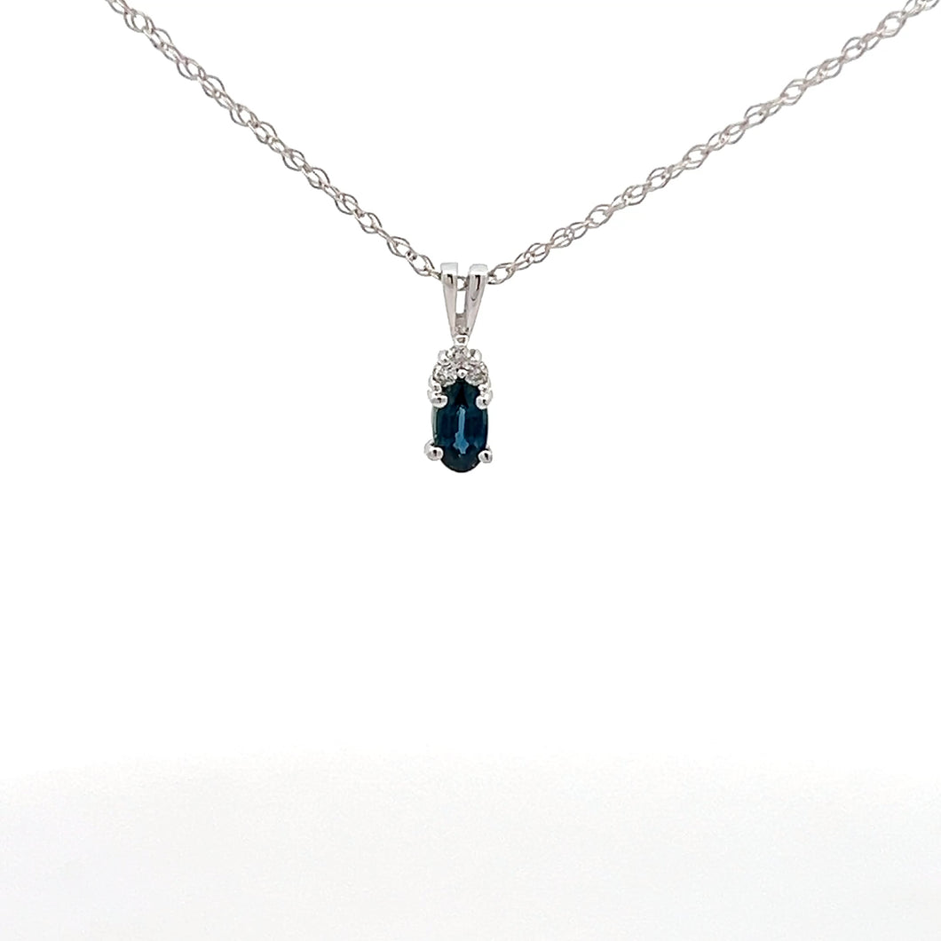14k White Gold Sapphire Necklace with Diamond