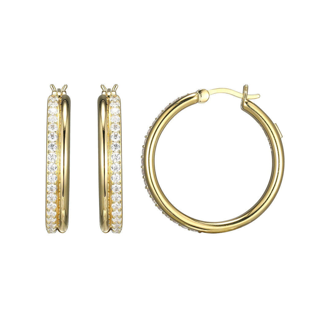 Sterling Silver Gold Plated CZ Hoops