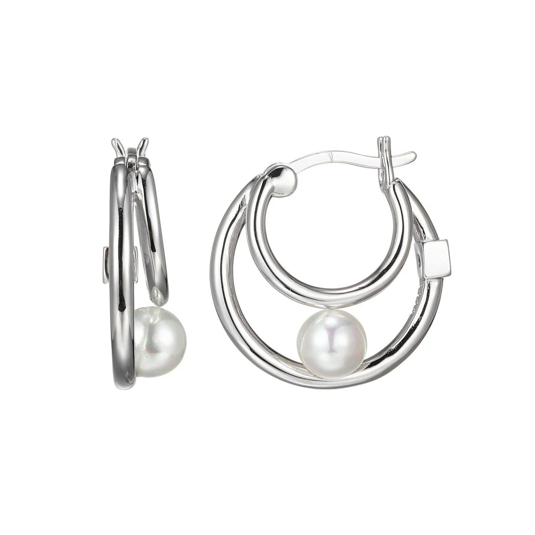 Sterling Silver Pearl Hoops