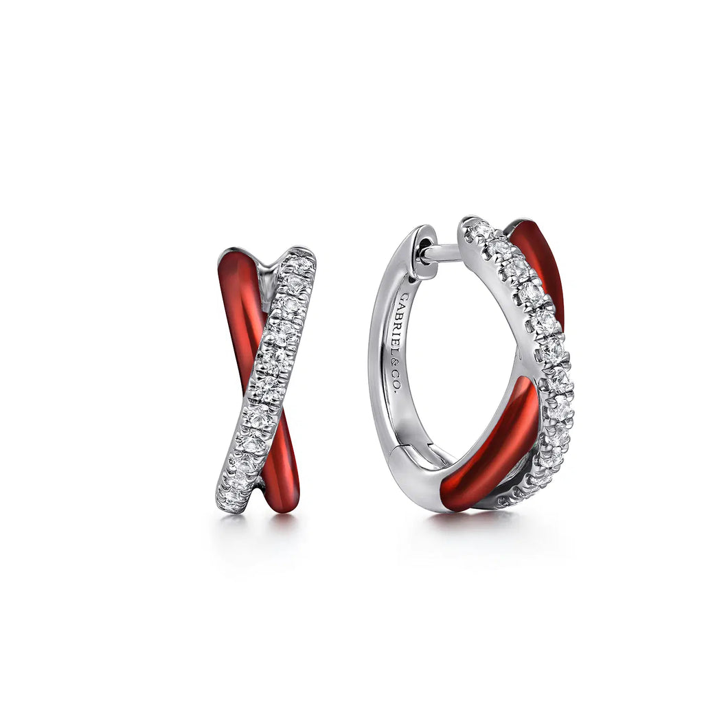 Sterling Silver Red Enamel White Sapphire Earrings