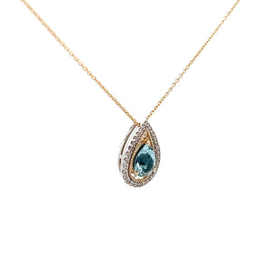 14k Two Tone Aquamarine Pendant with Diamonds