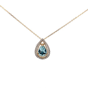 14k Two Tone Aquamarine Pendant with Diamonds