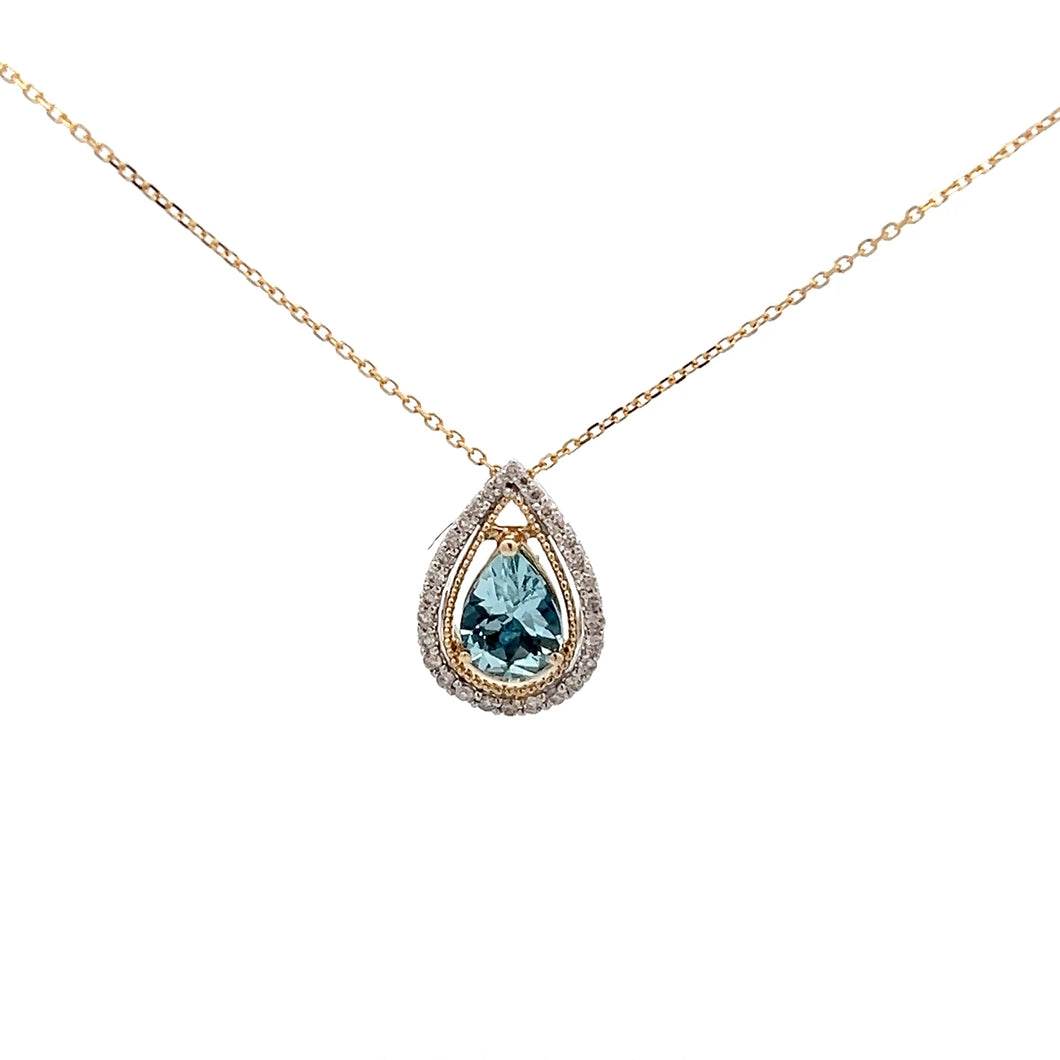 14k Two Tone Aquamarine Pendant with Diamonds