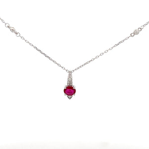 14k White Gold Ruby Necklace with Diamonds