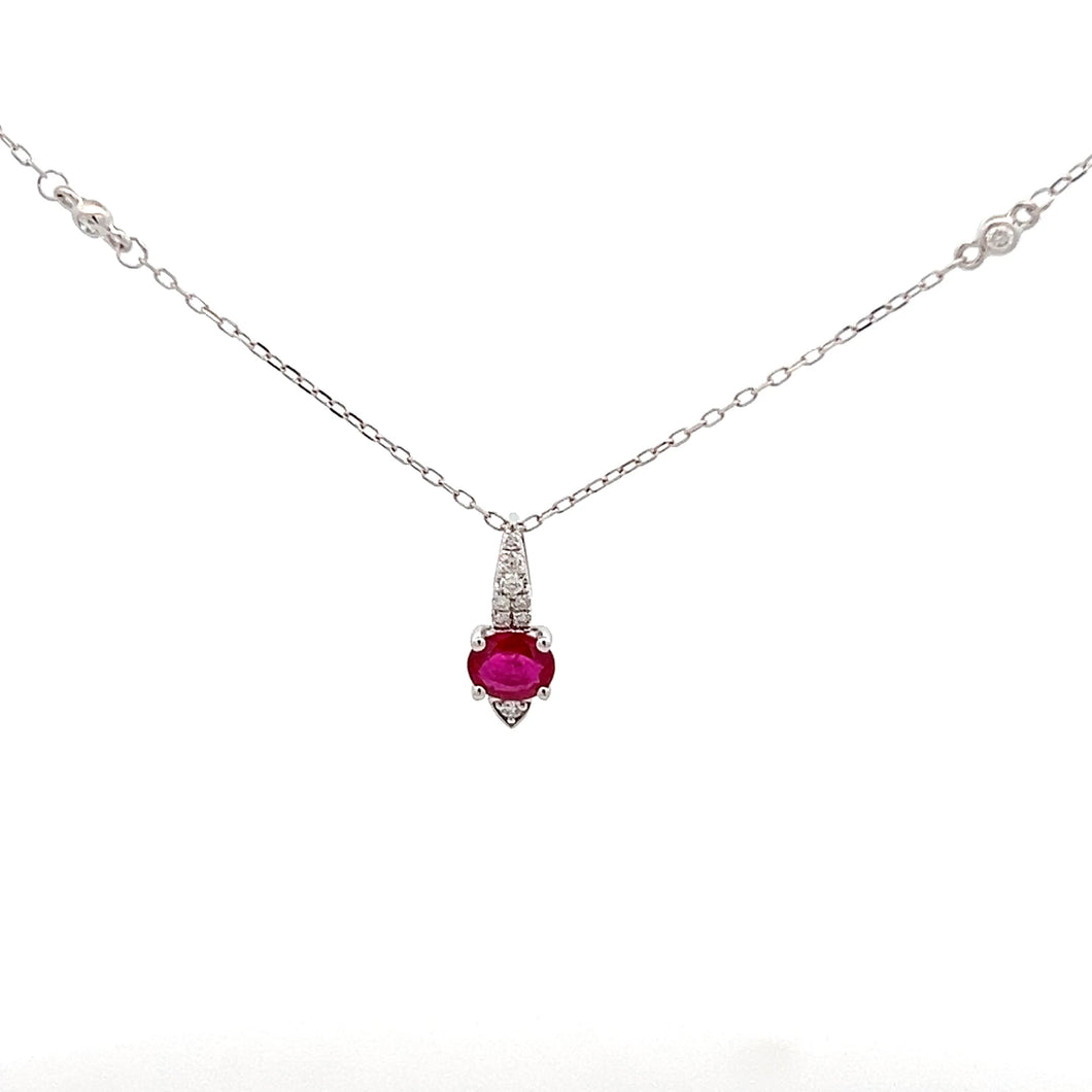 14k White Gold Ruby Necklace with Diamonds