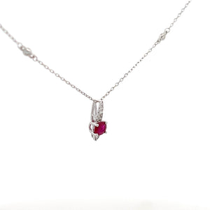 14k White Gold Ruby Necklace with Diamonds