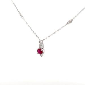 14k White Gold Ruby Necklace with Diamonds