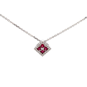 14k White Gold Ruby Necklace with Diamonds