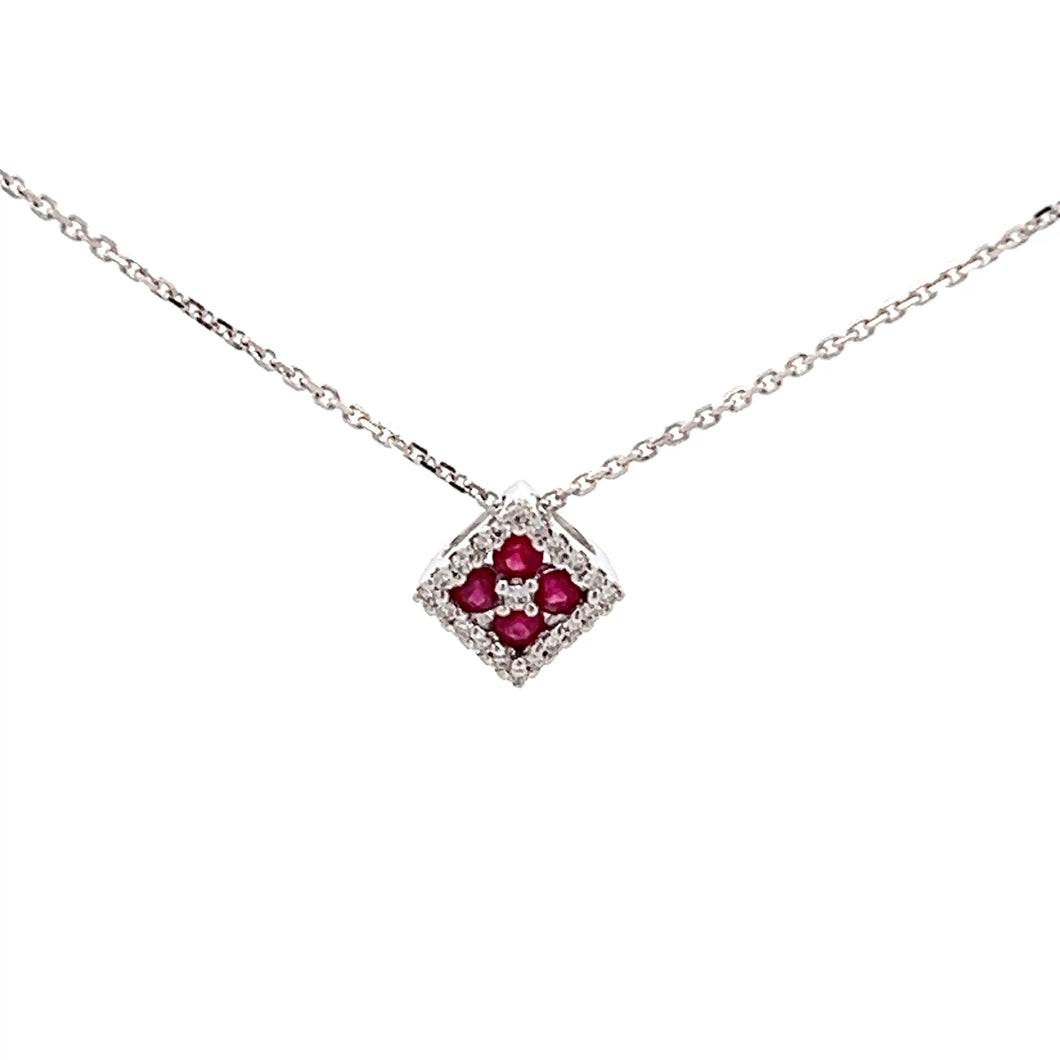 14k White Gold Ruby Necklace with Diamonds