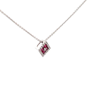 14k White Gold Ruby Necklace with Diamonds