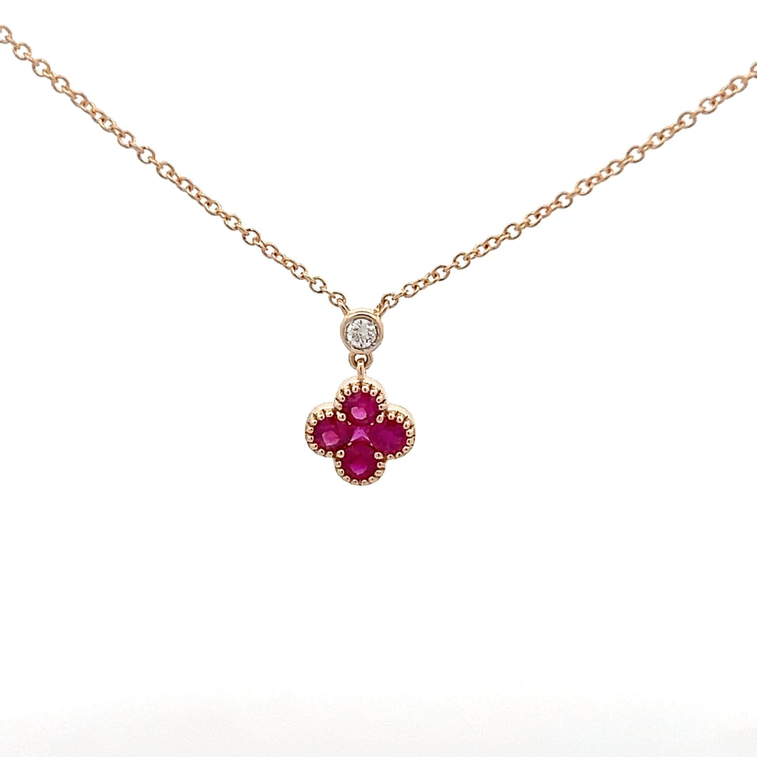 14k Yellow Gold Ruby Necklace with Diamond