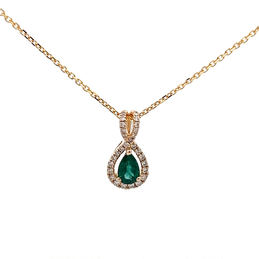 14k Yellow Gold Emerald Pendant with Diamonds