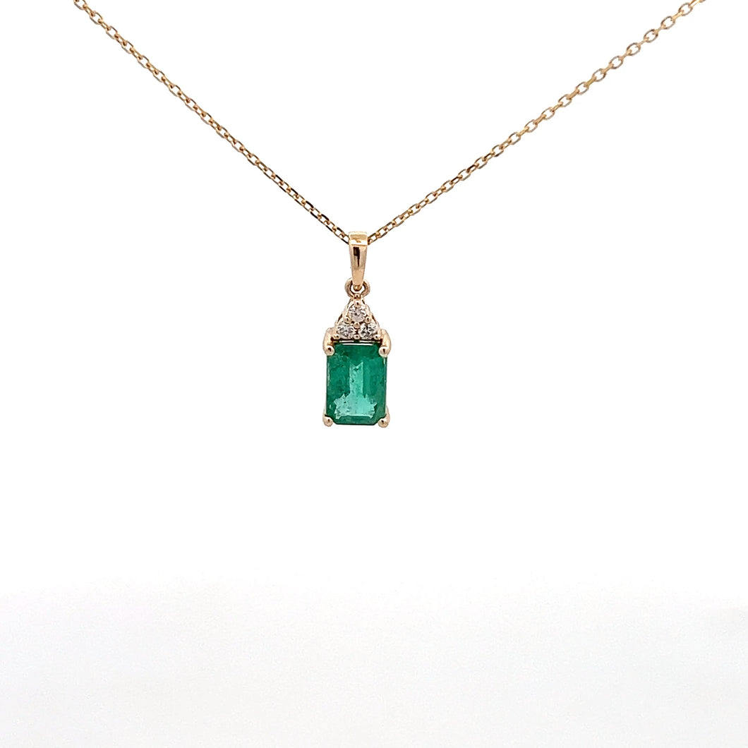 14k Yellow Gold Emerald Pendant with Diamonds