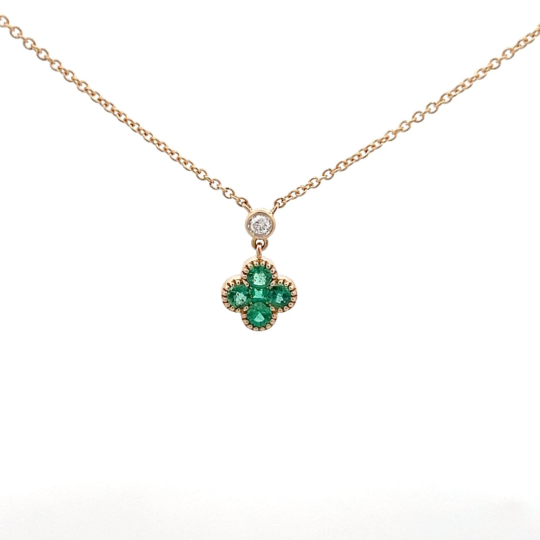 14k Yellow Gold Emerald Necklace with Diamond