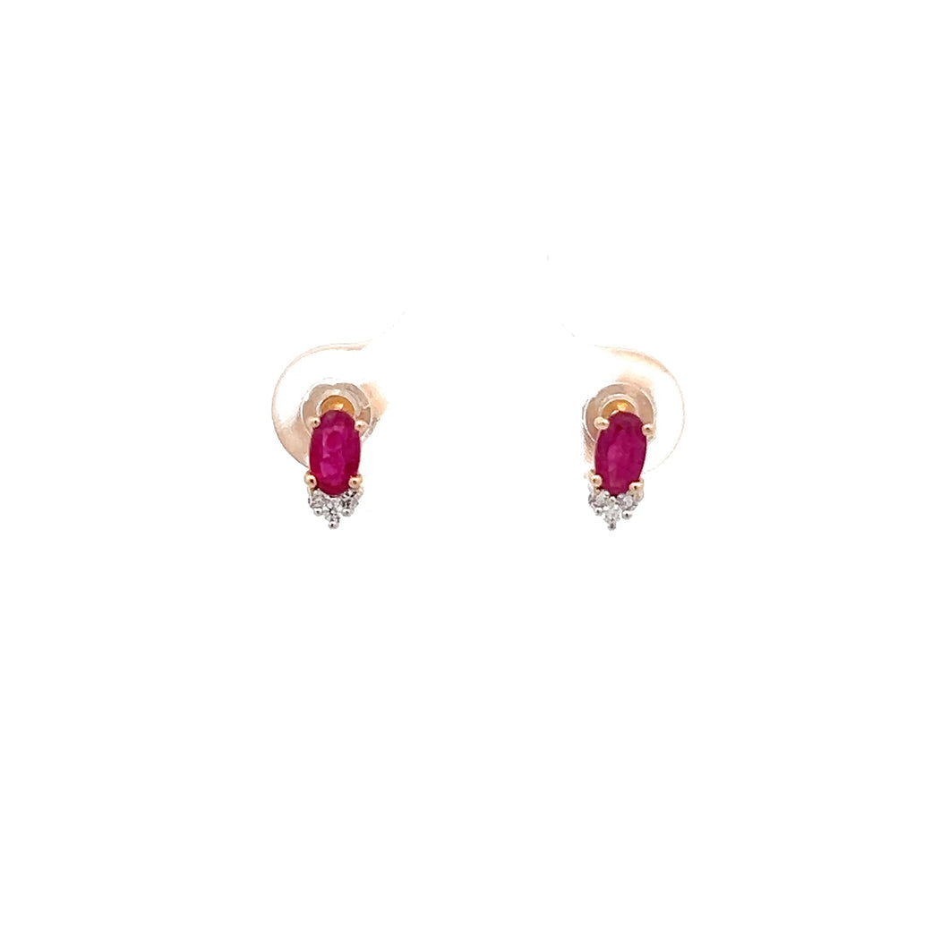 14k Yellow Gold Ruby Earrings with Diamonds