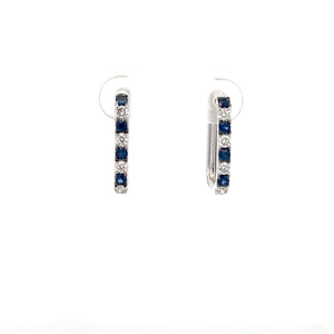 14k White Gold Sapphire and Diamond Hoops