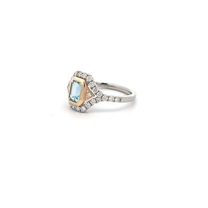 14k Two Tone Aquamarine Ring with Diamonds
