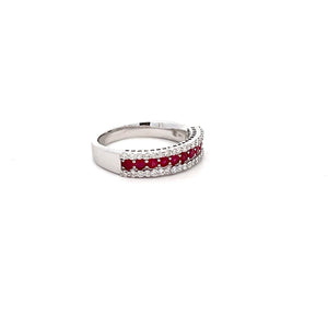 14k White Gold Ruby Ring with Diamonds