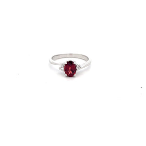 14k White Gold Garnet Ring with Diamonds