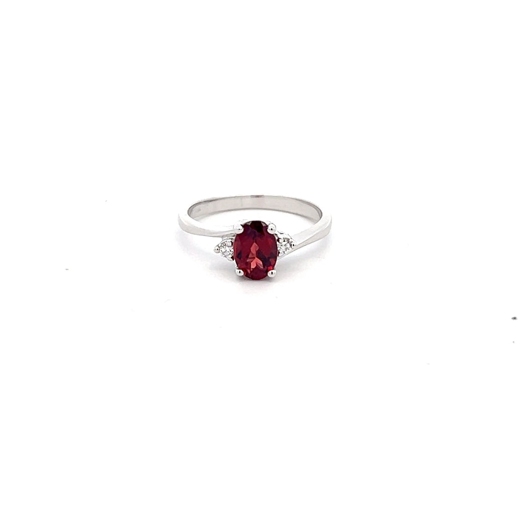 14k White Gold Garnet Ring with Diamonds