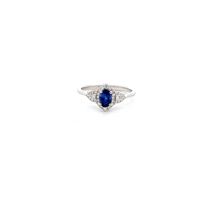 14k White Gold Sapphire Ring with  Diamonds
