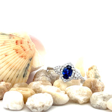 Load image into Gallery viewer, 14k White Gold Sapphire Ring with  Diamonds
