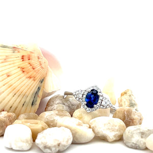 14k White Gold Sapphire Ring with  Diamonds