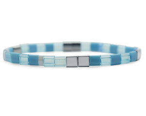 Skylar Paige - BOY MOM - Morse Code Tila Beaded Bracelet - A Better You Blue Hue