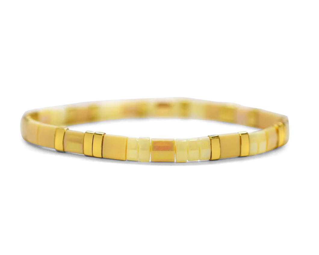 Skylar Paige - BRIDESMAID - Morse Code Tila Beaded Bracelet - Shimmering Champagne