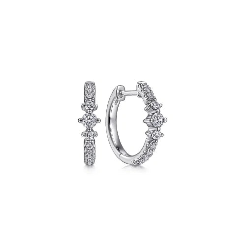 14k White Gold Diamond Huggie Earrings