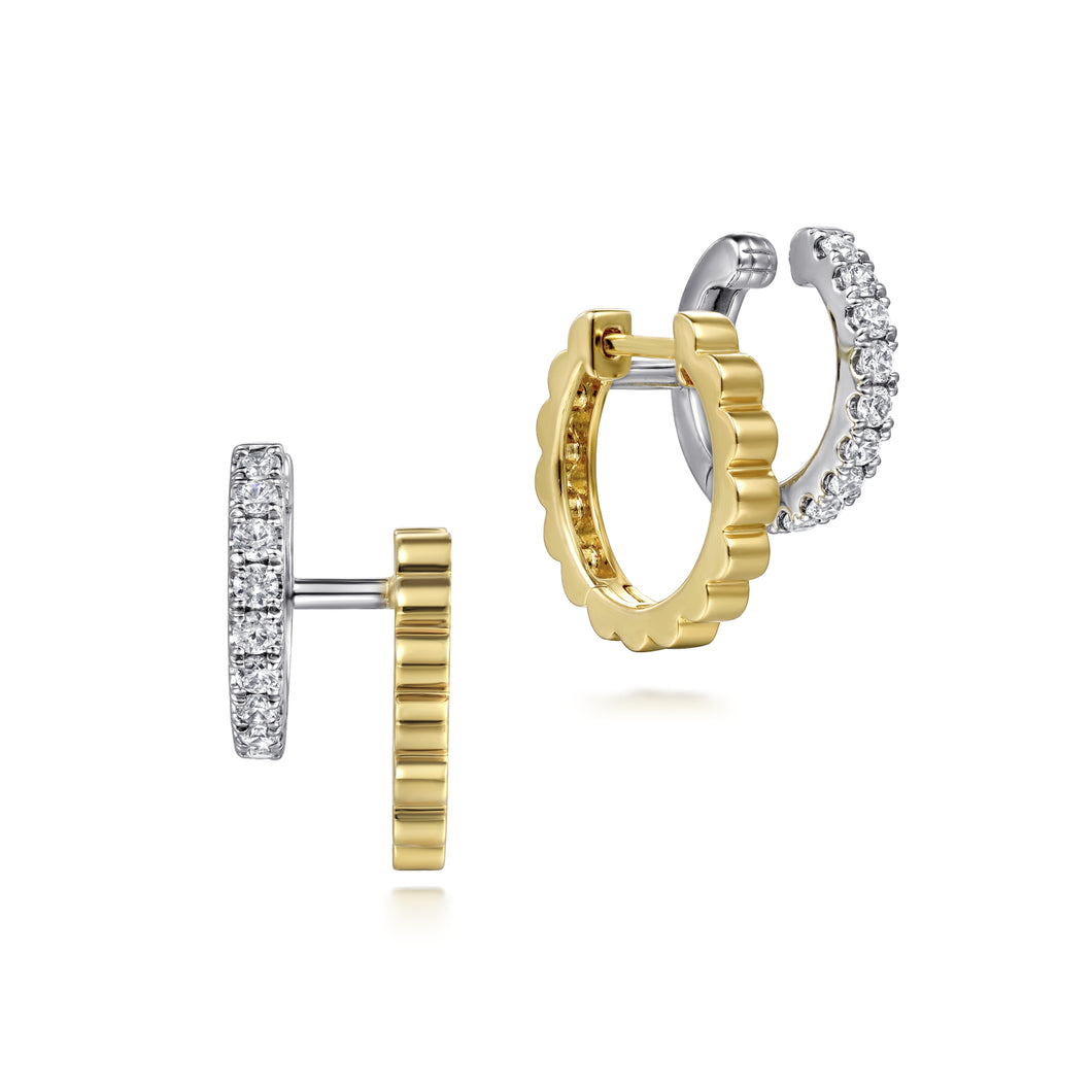14k Two Tone Huggie Earrings