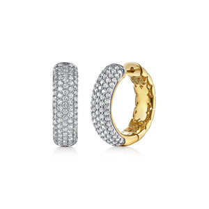 14k Two Tone Diamond Huggie Earrings