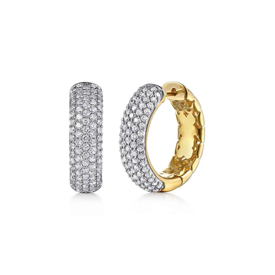 14k Two Tone Diamond Huggie Earrings