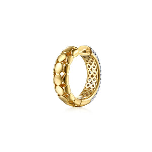 14k Two Tone Diamond Huggie Earrings