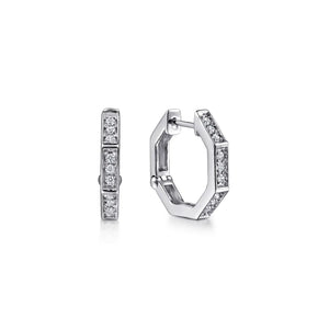 14k White Gold Diamond Huggies