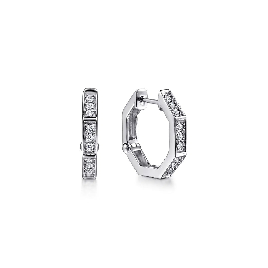 14k White Gold Diamond Huggies