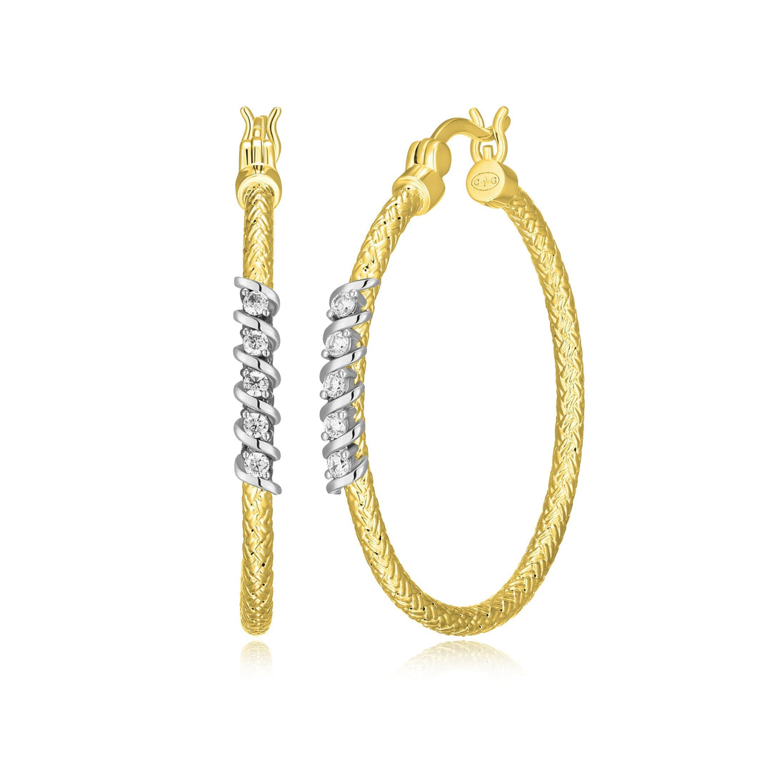 Sterling Silver Gold Plated CZ Hoops